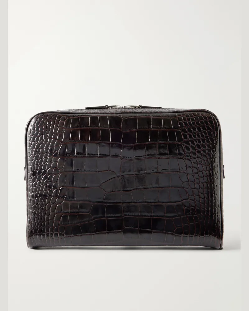 Tom Ford Etui aus Leder mit Krokodileffekt Braun