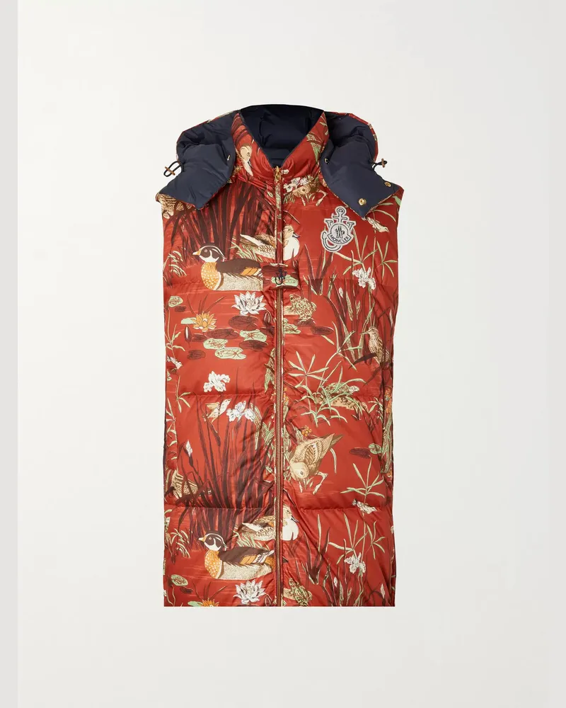 Moncler 1 Moncler JW Anderson Battersea wendbare Weste aus bedruckter Baumwolle mit Logoapplikation Rot