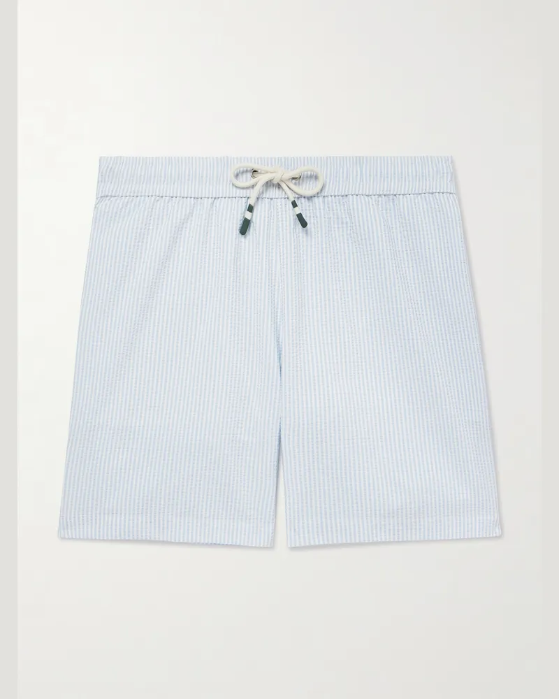 Hartford Gerade geschnittene mittellange Badeshorts aus gestreiftem Seersucker Blau