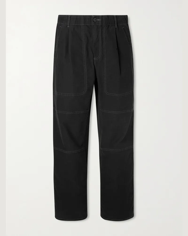 Folk Assembly Straight-Leg Pleated Cotton-Blend Trousers Black