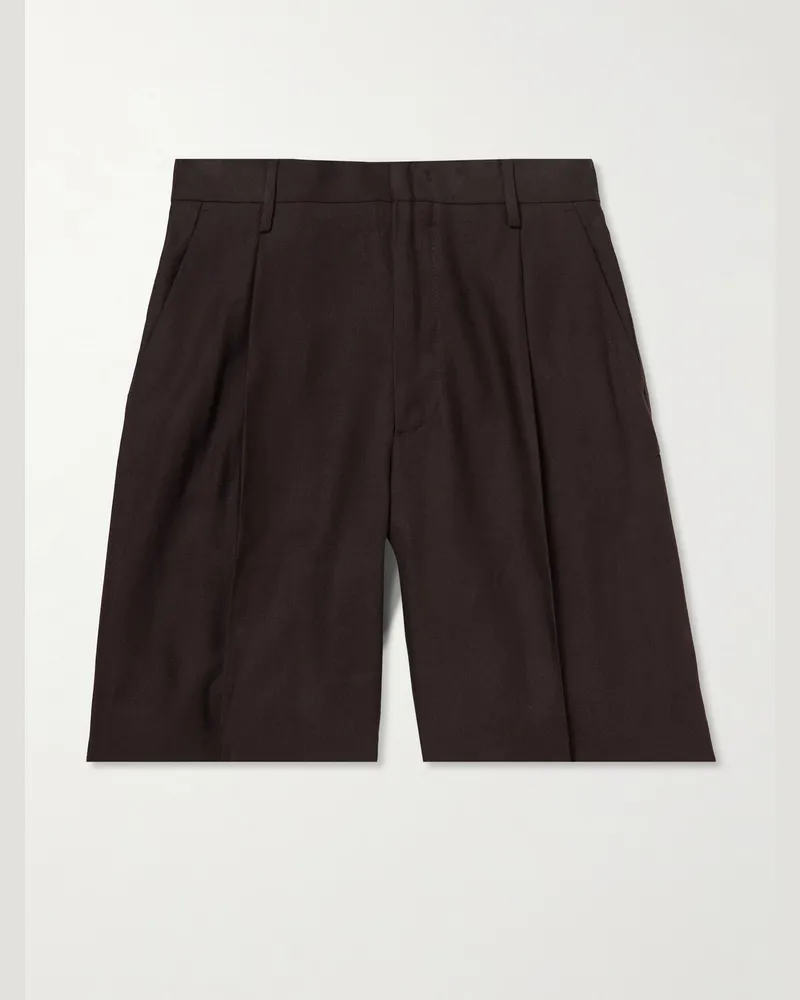 NN 07 Kay 1808 Straight-Leg Pleated LENZING™ ECOVERO™, Cotton and Linen-Blend Shorts Brown
