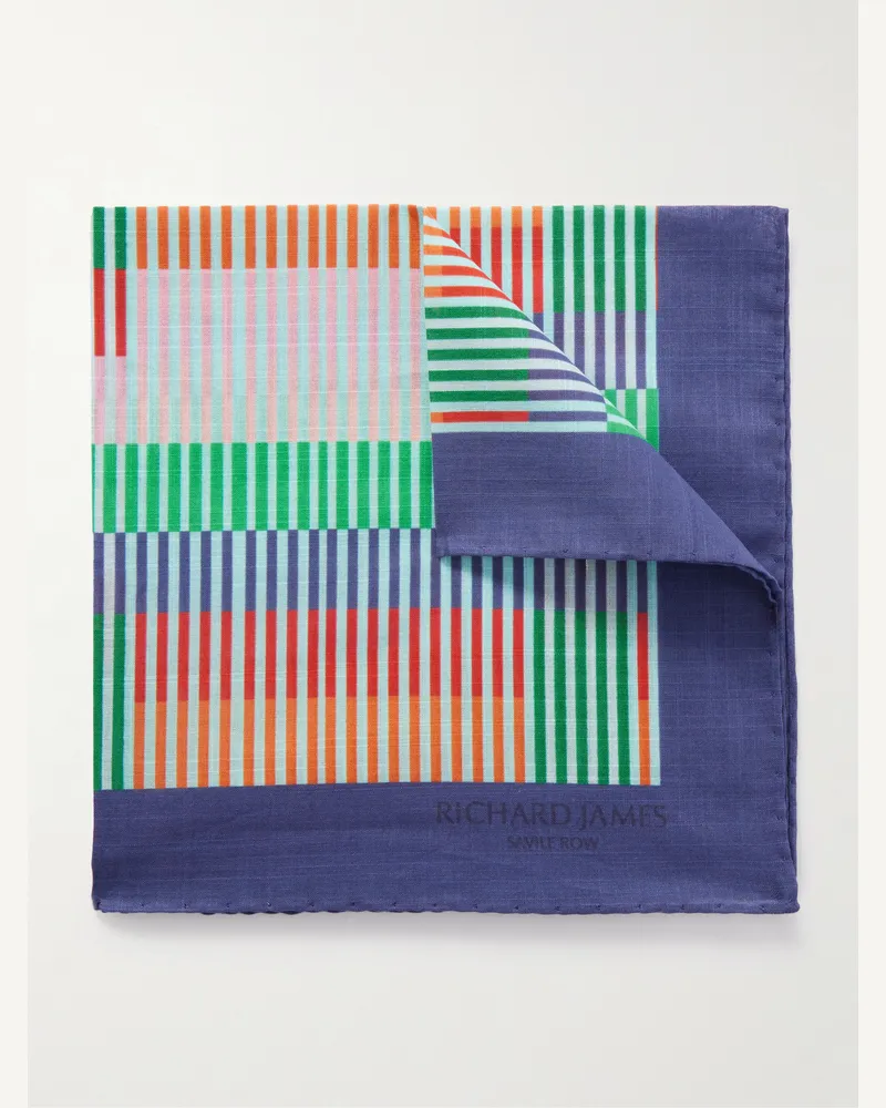 Richard James Einstecktuch aus Baumwoll-Voile mit Streifen Blau