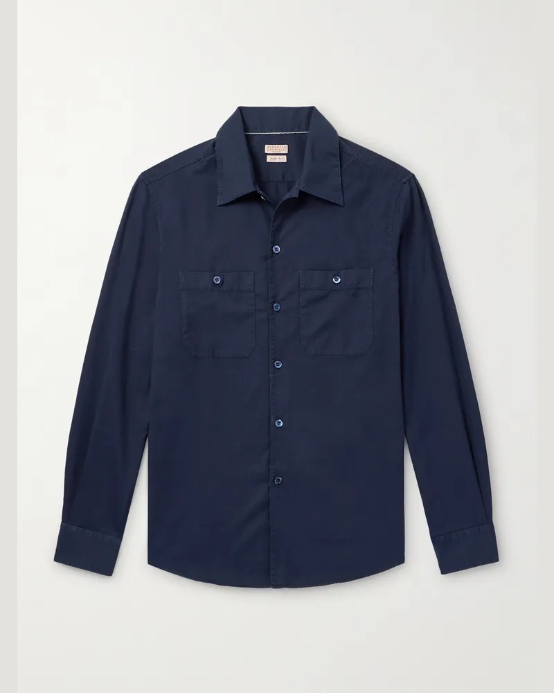 Brunello Cucinelli Hemd aus Baumwoll-Twill Blau