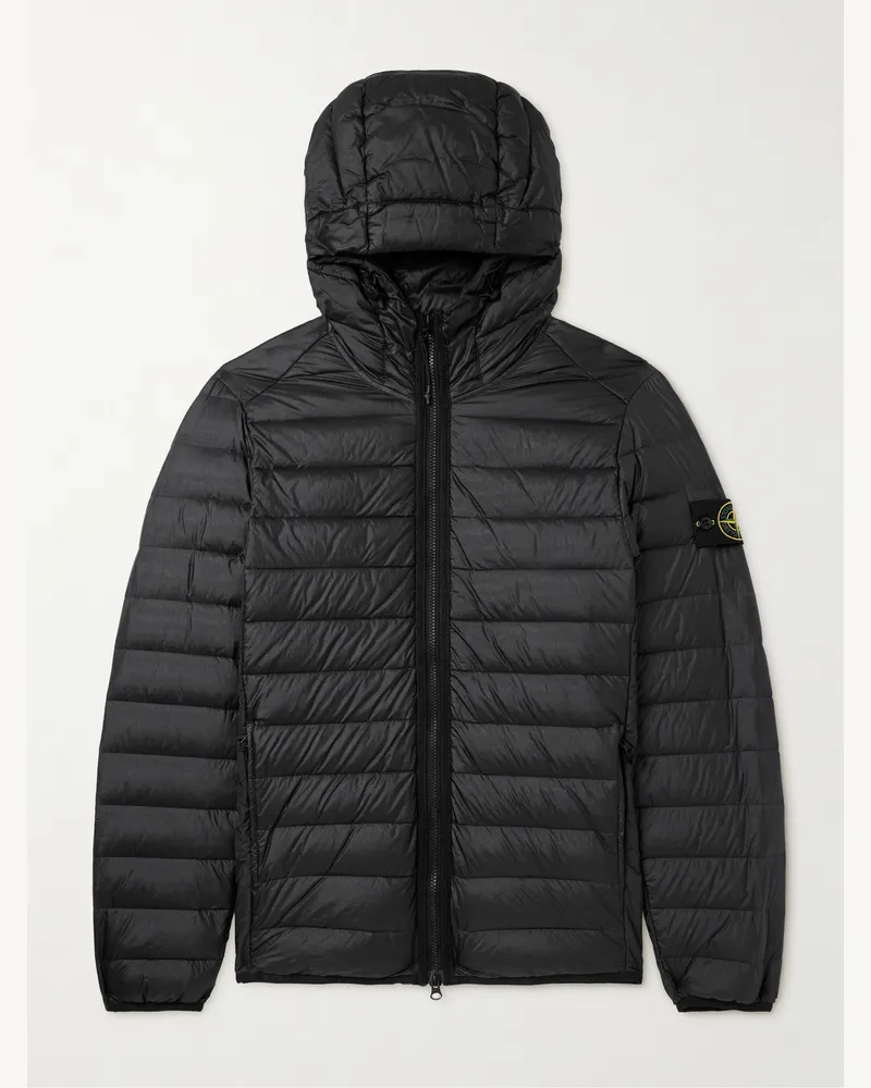 Stone Island Daunenjacke aus gestepptem Shell mit Kapuze und Logodetail Schwarz