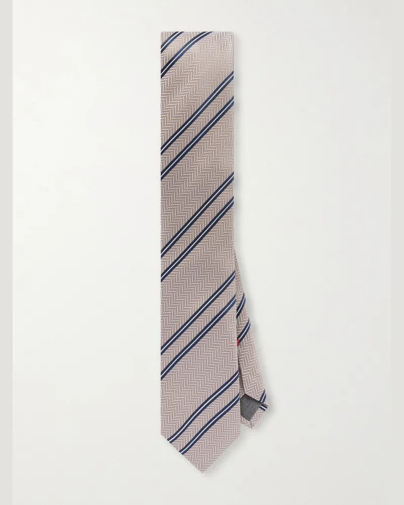 Brunello Cucinelli 7.5cm Striped Herringbone Silk-Jacquard Tie Brown