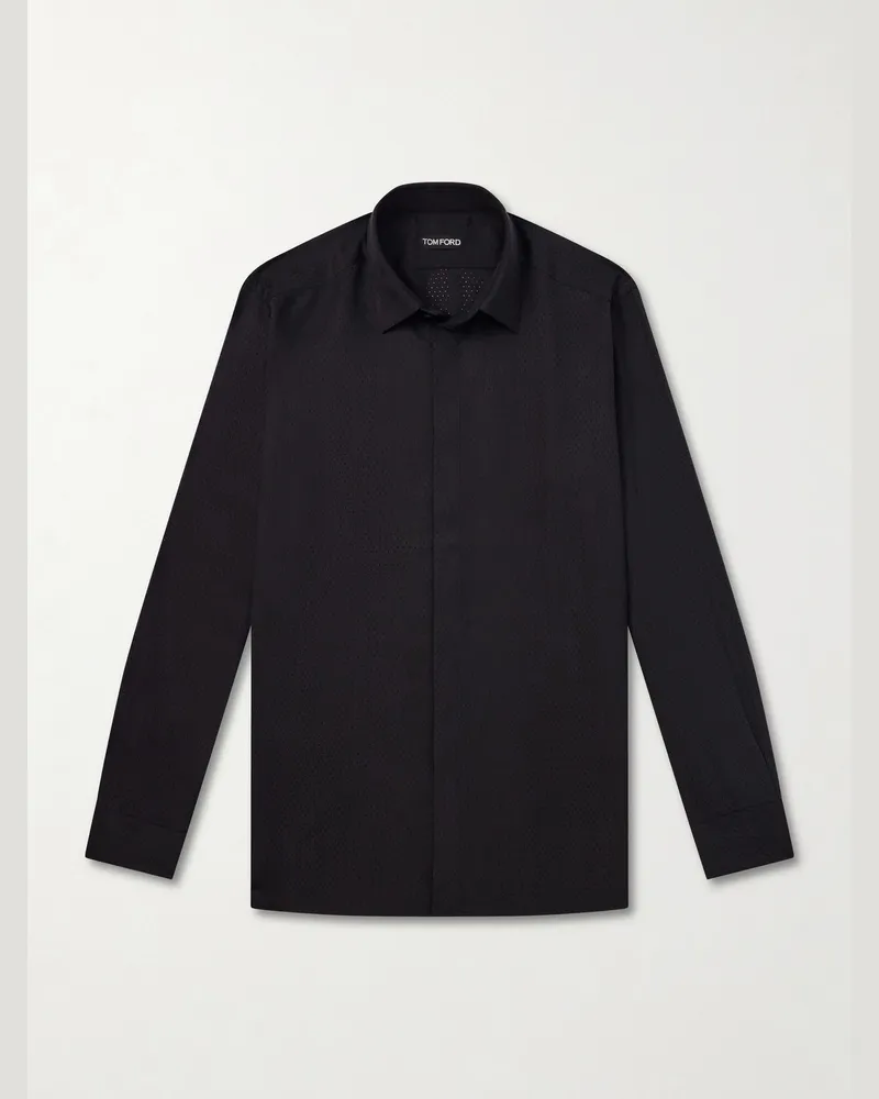 Tom Ford Hemd aus perforiertem Seiden-Twill Schwarz
