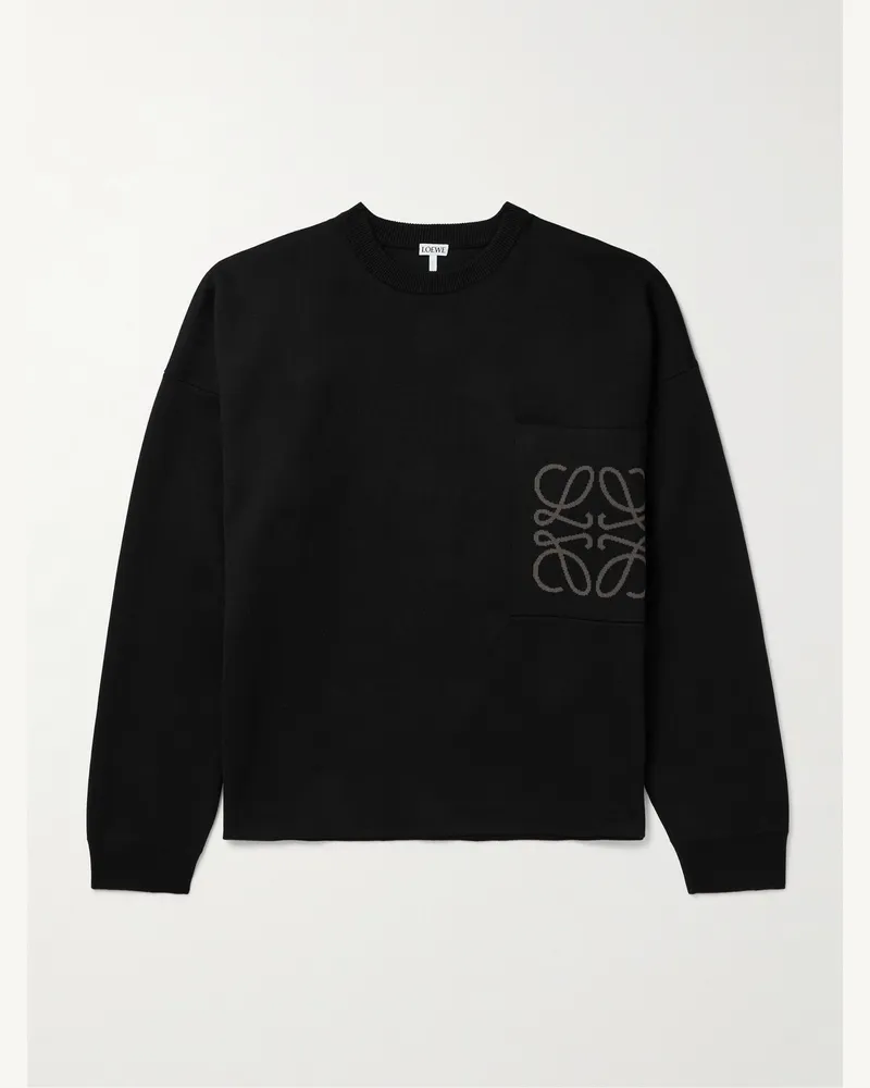 Loewe Pullover aus Jacquard-Strick aus einer Baumwollmischung mit Logomotiv Schwarz