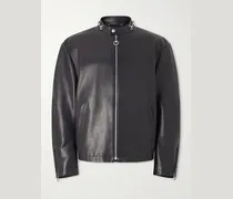 Horsebit-Embellished Leather Bomber Jacket