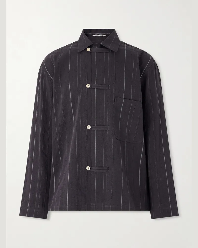 A Kind Of Guise Matara verkürzte Hemdjacke aus einer Baumwoll-Leinenmischung mit Nadelstreifen Schwarz