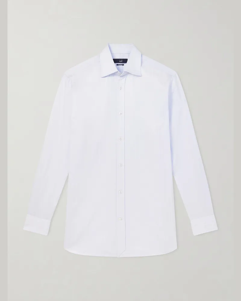 Dunhill Cutaway-Collar Herringbone Cotton Shirt Blue