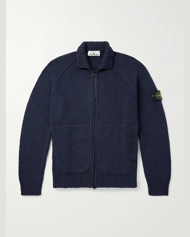 Stone Island Cardigan aus Strick mit Logodetail und Reißverschluss Blau