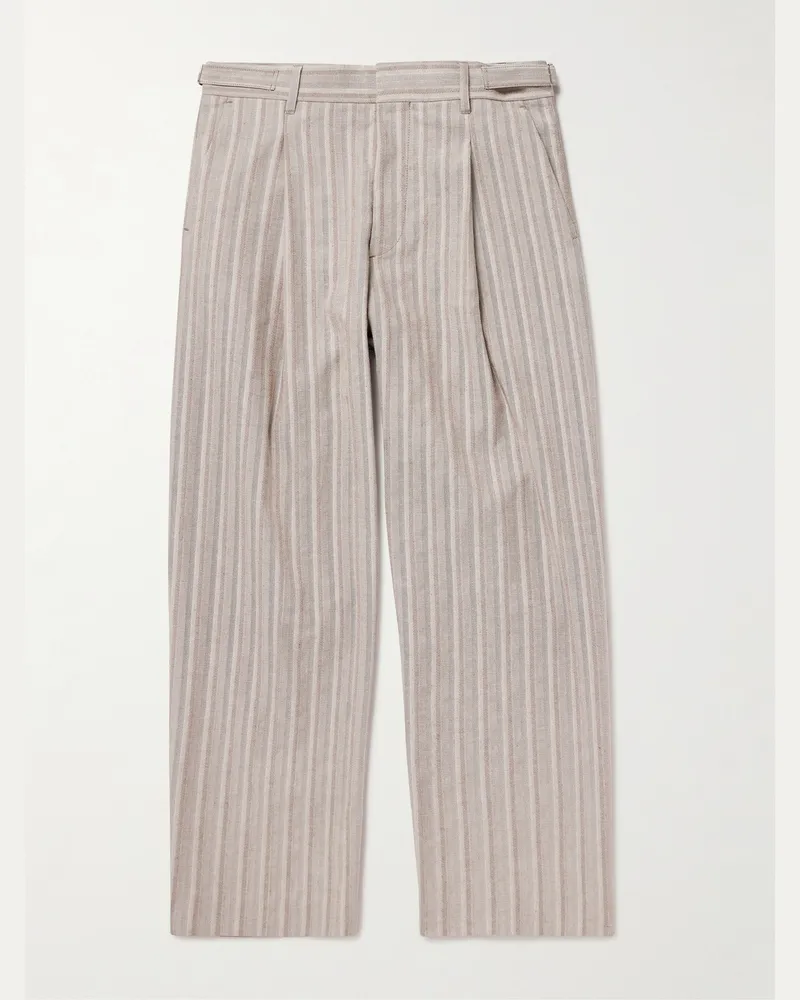 NN 07 Kay 10058 Wide-Leg Pleated Herringbone Organic Cotton-Blend Suit Trousers Brown