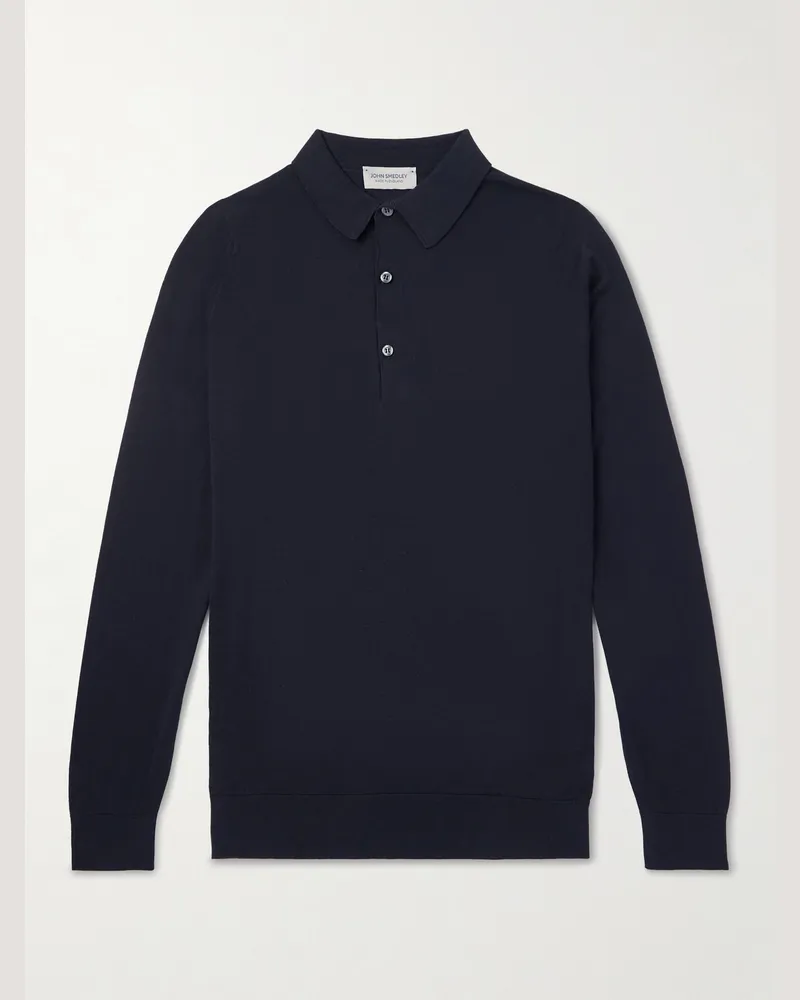 John Smedley Bramwell Fine-Knit Cotton Polo Shirt Blue