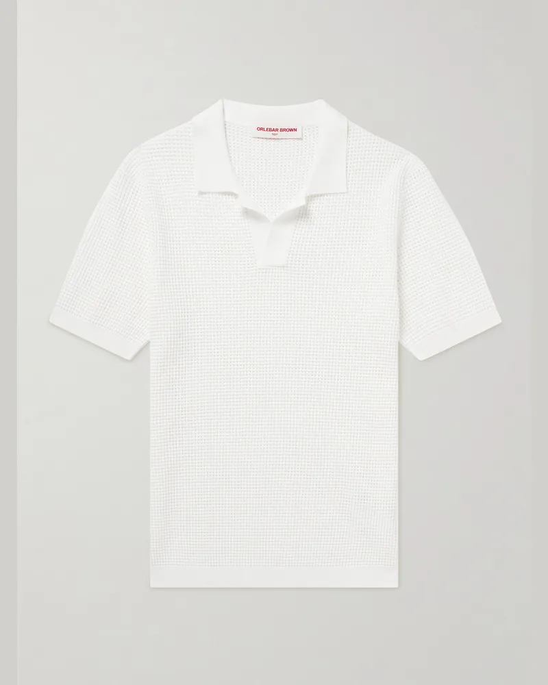 Orlebar Brown Roddy Slim-Fit Camp-Collar Pointelle-Knit Polo Shirt White