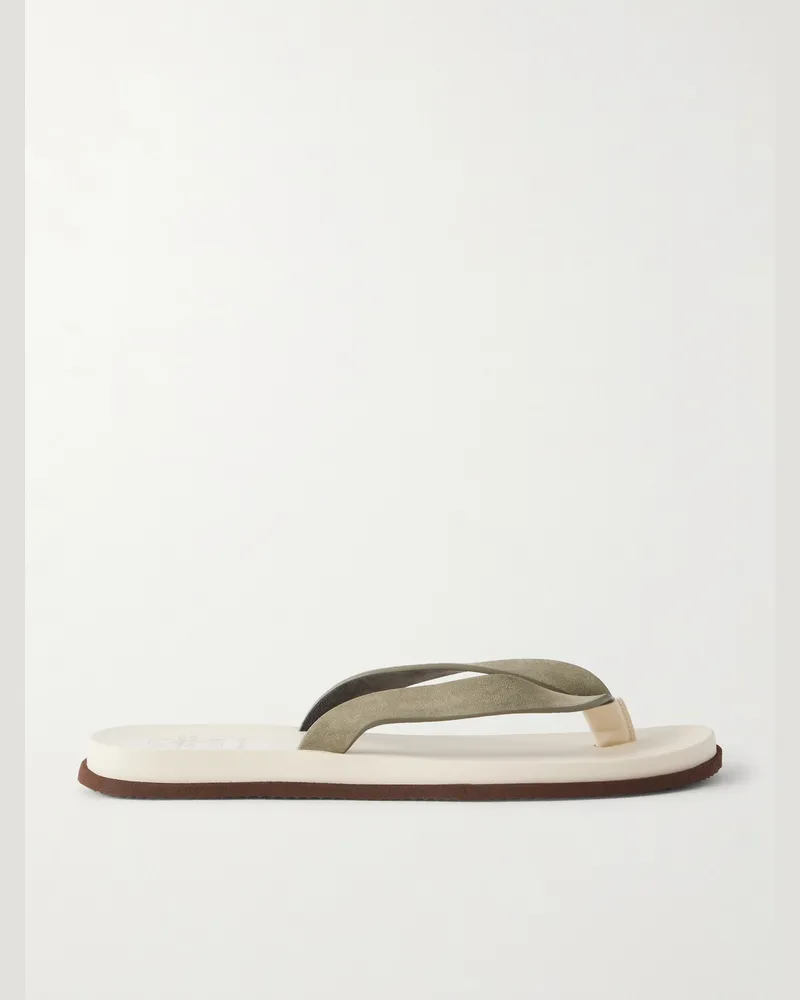 Brunello Cucinelli Suede Flip Flops Neutrals