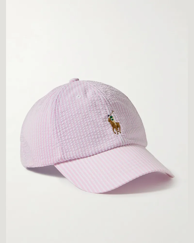 Ralph Lauren Baseballkappe aus gestreiftem Seersucker aus einer Baumwollmischung mit Logostickerei Pink
