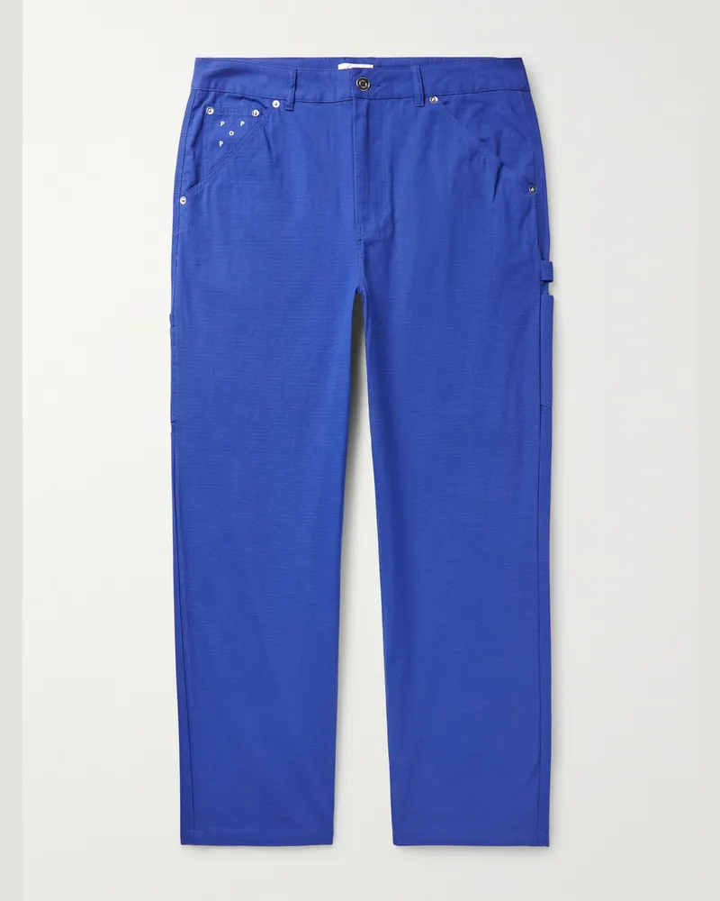 Pop Trading Company Gerade geschnittene Hose aus Baumwoll-Ripstop mit Logostickerei Blau