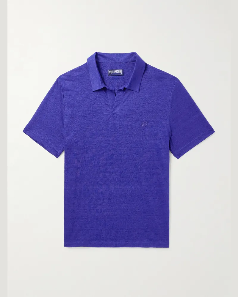 Vilebrequin Pyramid Linen-Jersey Polo Shirt Blue