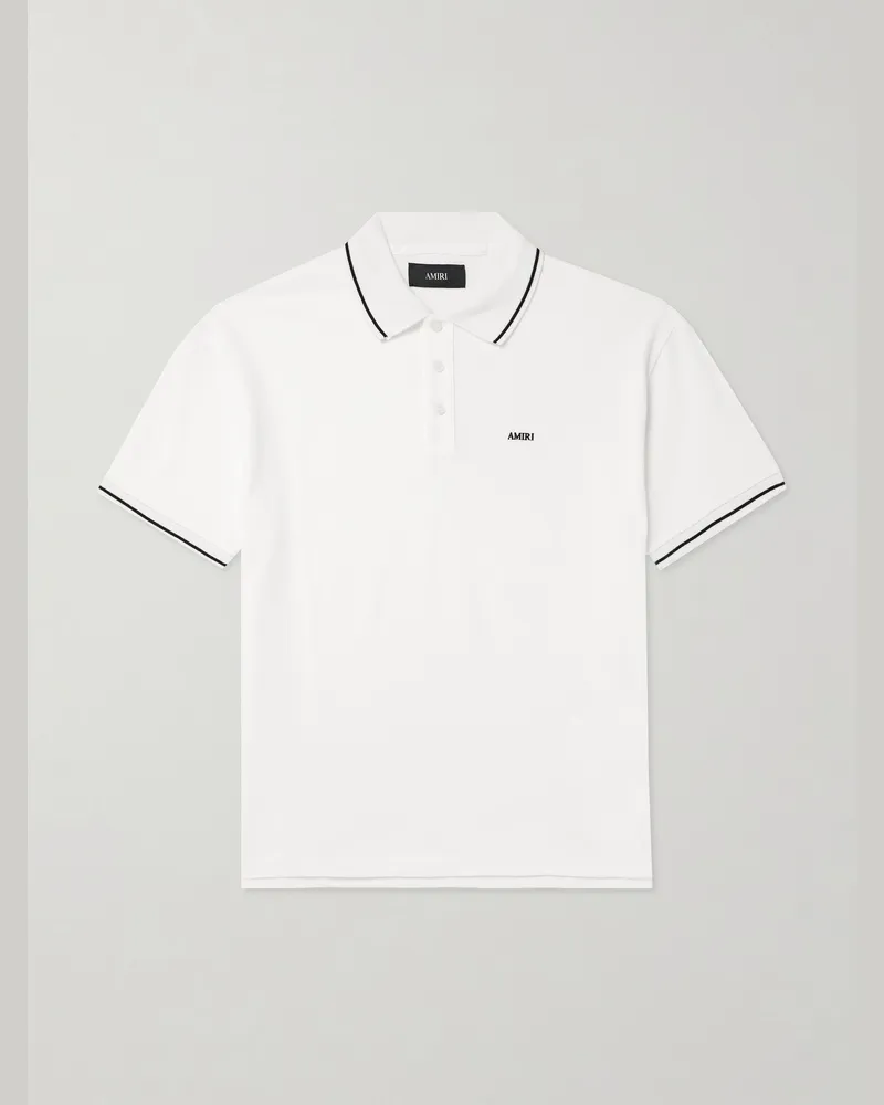 Amiri Logo-Embroidered Cotton-Piqué Polo Shirt White