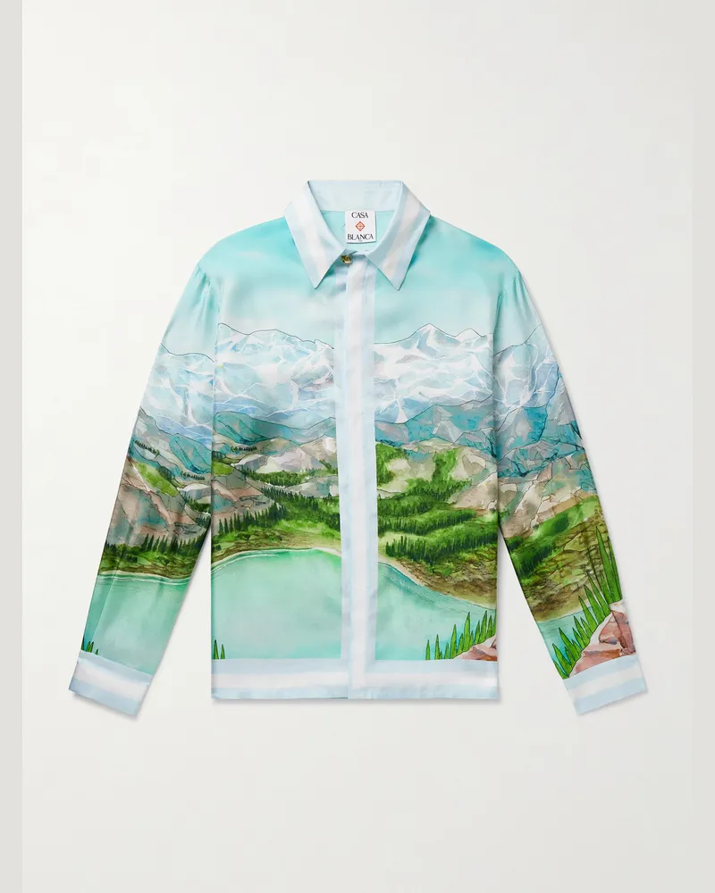 Casablanca Paris Dalmatian A La Montagne Hemd aus bedrucktem Seiden-Twill Blau