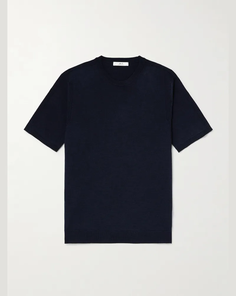 MR P. T-Shirt aus Merinowolle in Rippstrick Blau