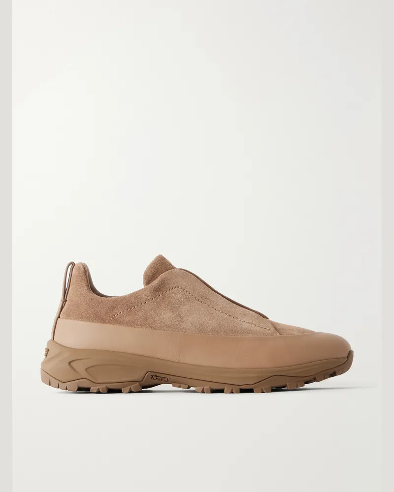Ermenegildo Zegna Triple Stitch™ Monte Rubber-Trimmed Suede Slip-On Sneakers Brown