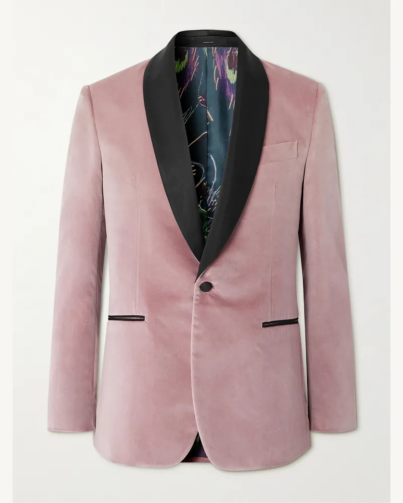 Paul Smith Schmal geschnittene Smokingjacke aus Baumwollsamt mit Satinbesatz Pink