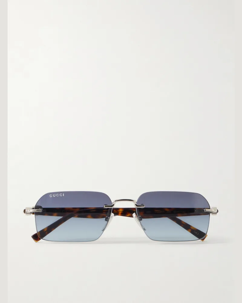 Gucci Interlocking G-Detailed Square-Frame Silver-Tone Metal and Acetate Sunglasses Silver