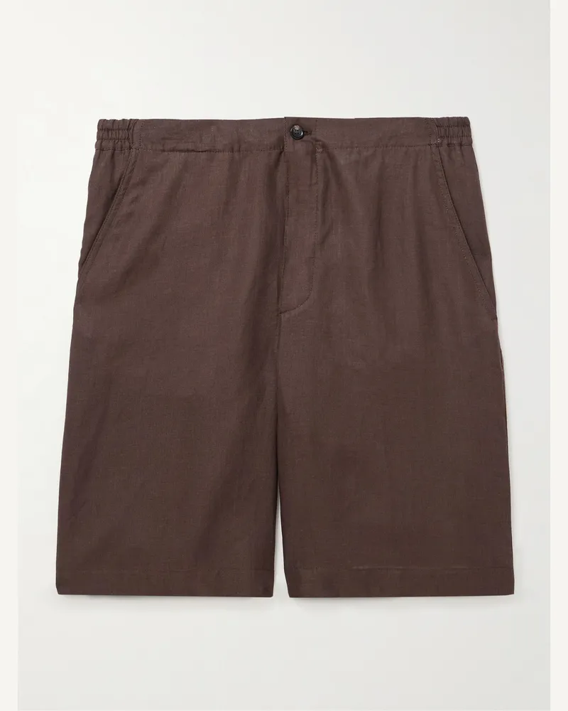 Loro Piana Straight-Leg Linen Shorts Brown