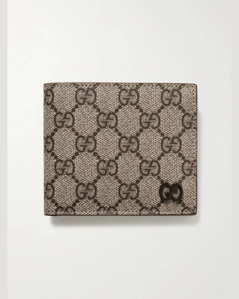 Gucci GG Supreme aufklappbares Portemonnaie aus beschichtetem Canvas mit Logomuster und vollnarbigem Leder Neutral