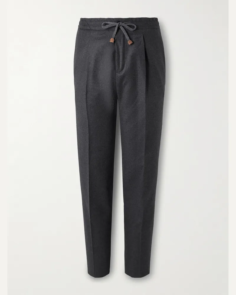 Incotex Schmal zulaufende Hose aus Schurwollflanell mit Kordelzugbund und Falten Grau