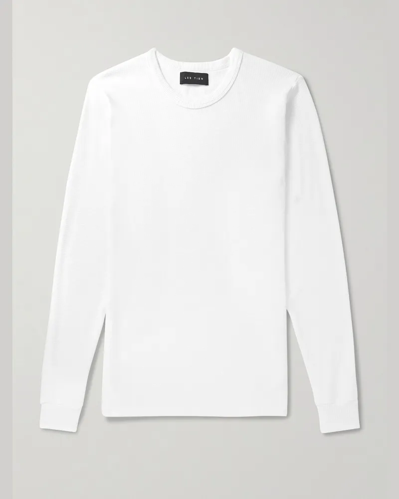 LES TIEN Slim-Fit Cotton-Blend Piqué T-Shirt White