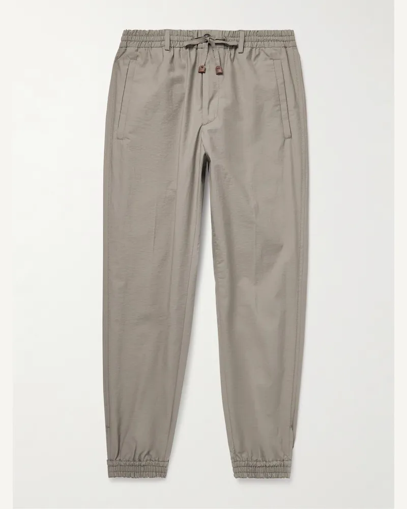 Slowear Teknosartorial Slim-Fit Tapered Cotton-Blend Poplin Drawstring Trousers Neutrals