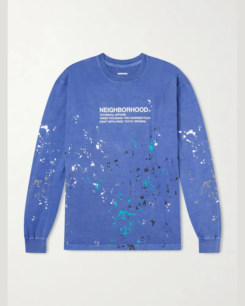 Neighborhood Oberteil aus Baumwoll-Jersey mit Logoprint und Farbspritzern Blau