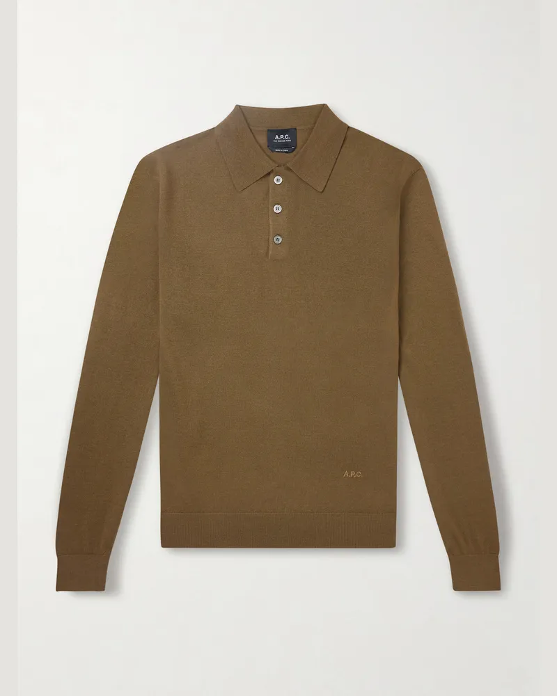 A.P.C. Pullover aus Wolle mit Polokragen Grün