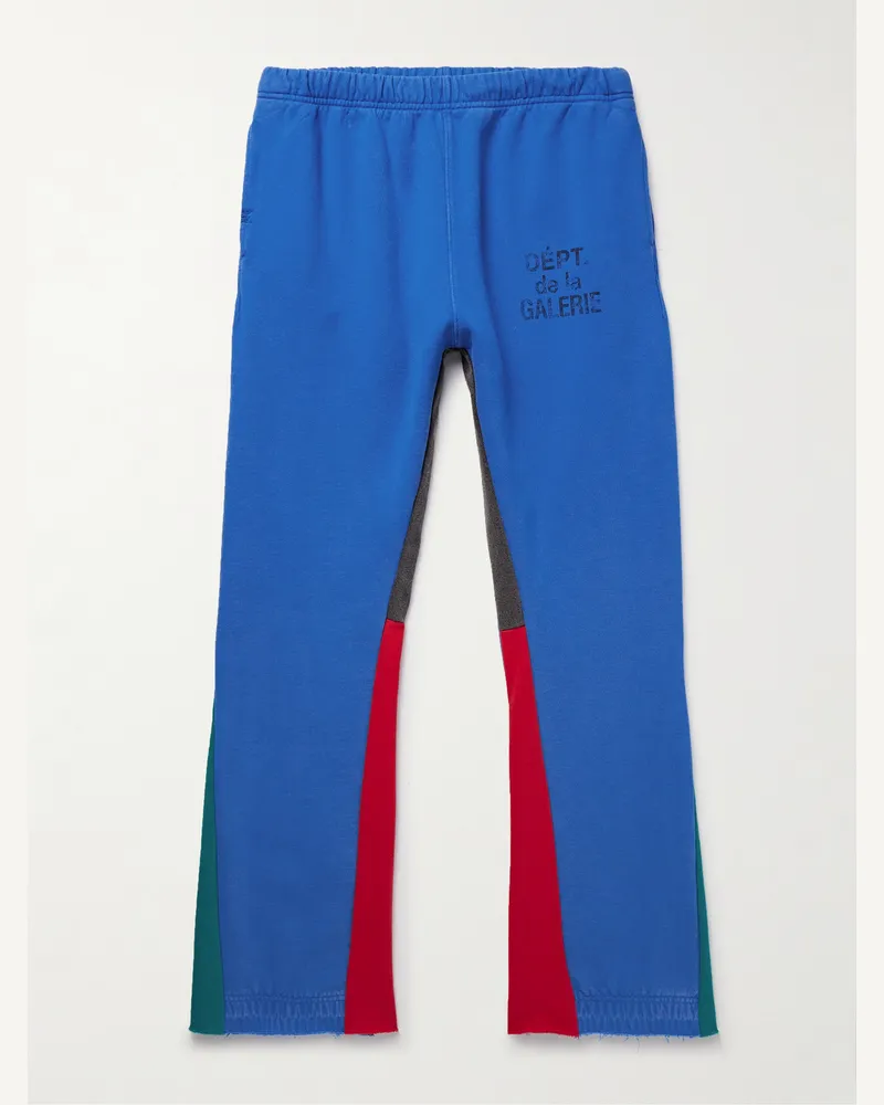 GALLERY DEPT. Flared Denim-Panelled Logo-Print Cotton-Jersey Sweatpants Blue