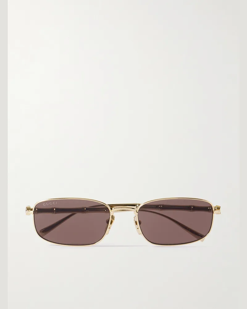 Gucci Bamboo Sonnenbrille mit rechteckigem Rahmen und goldfarbenen Details Gold