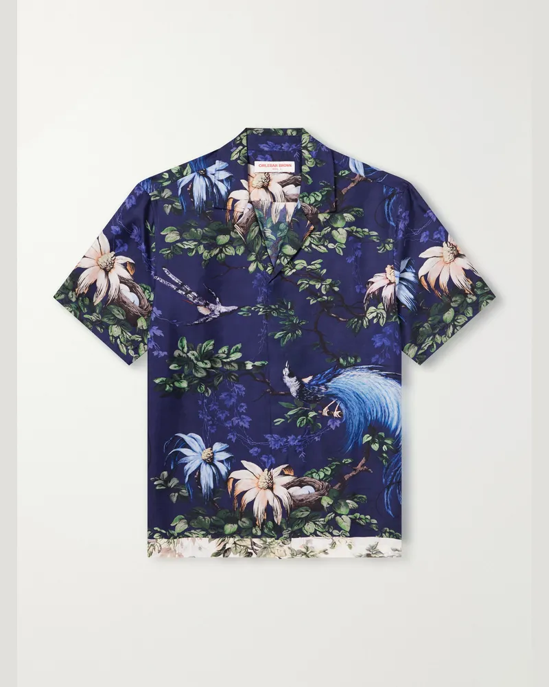 Orlebar Brown Maitan Camp-Collar Printed Silk Shirt Blue