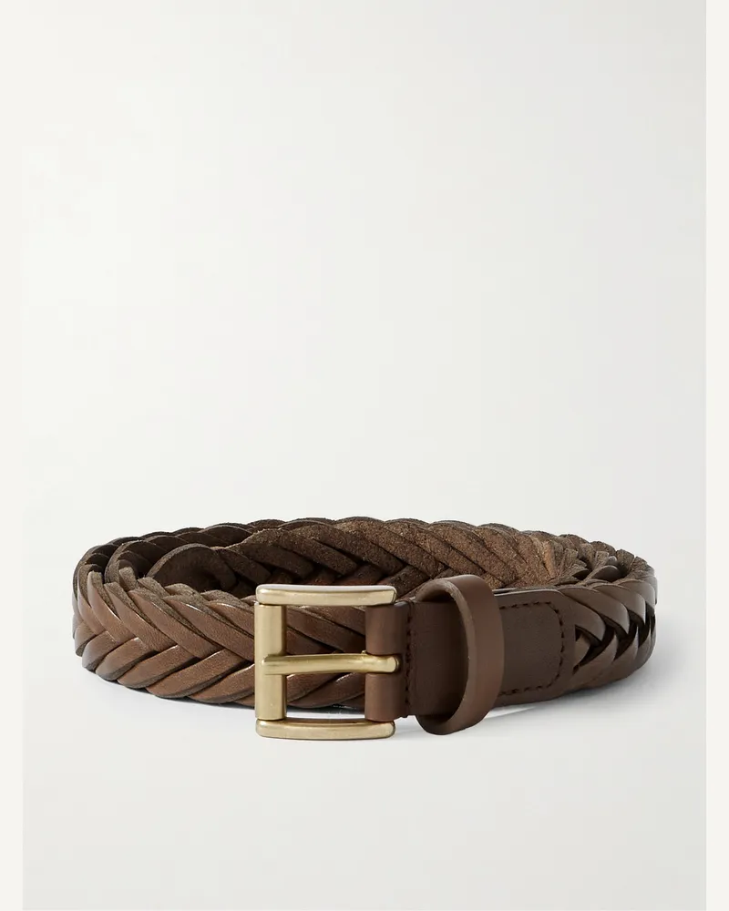 Anderson's 2.5cm Woven Leather Belt Brown
