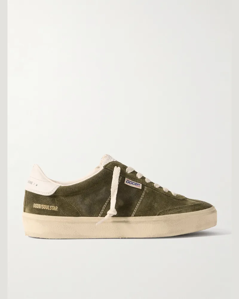 Golden Goose Soul-Star Distressed Leather-Trimmed Suede Sneakers Green