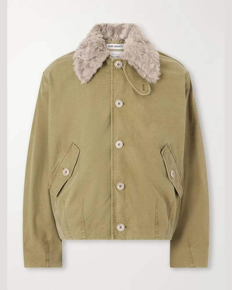 Our Legacy Aerial Wool and Linen-Blend Trimmed Cotton-Canvas Jacket Brown