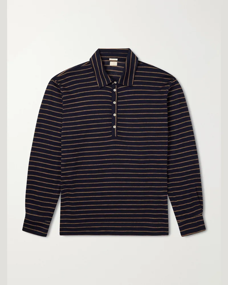 Massimo Alba Raya Striped Cotton-Jersey Polo Shirt Blue