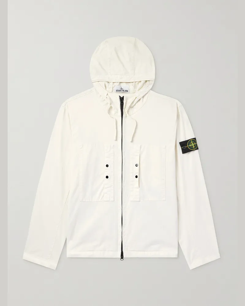 Stone Island Kapuzenjacke aus Twill aus einer Supima®-Baumwollmischung mit Logodetail in Stückfärbung Weiß