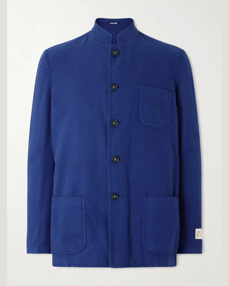 Massimo Alba Bali Unstructured Nehru-Collar Cotton-Gauze Jacket Blue