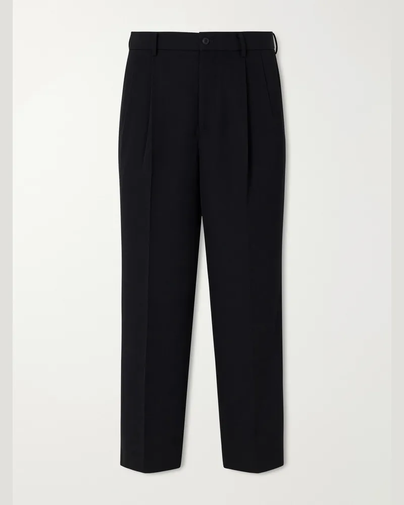 ATON Pleated Tapered Wool-Twill Suit Trousers Black