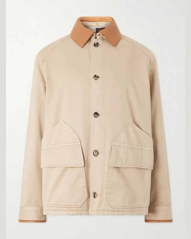 Loewe Paula's Ibiza Leather-Trimmed Cotton-Twill Blouson Jacket Neutrals