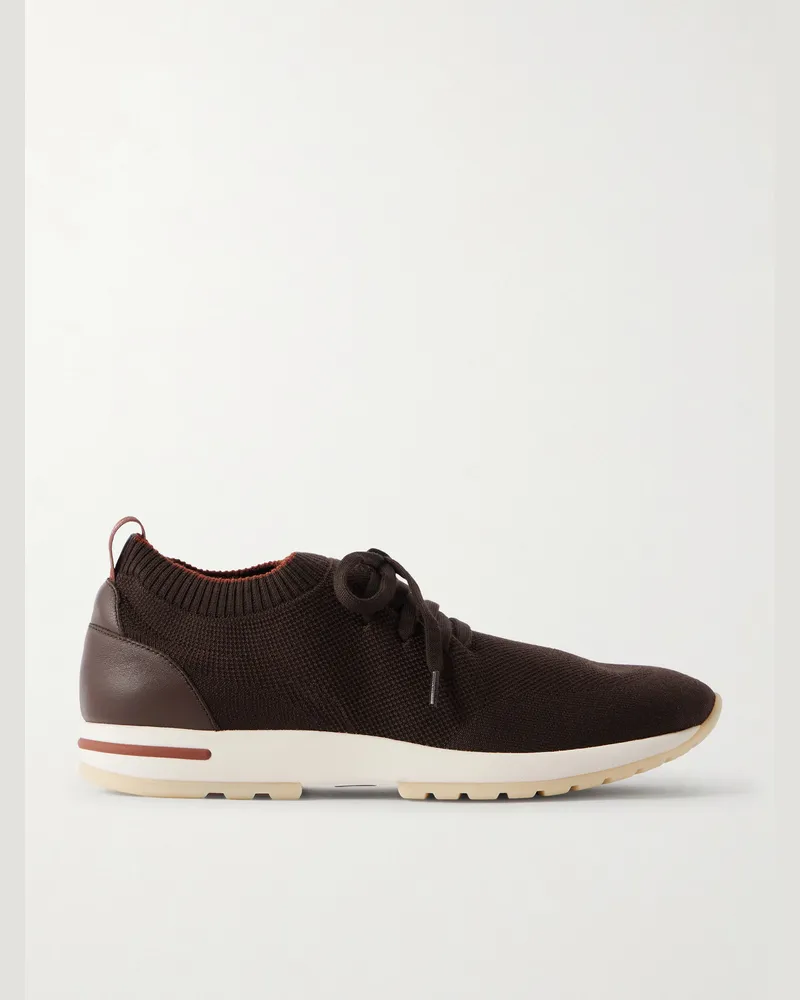 Loro Piana 360 Flexy Sneakers aus Wish®-Wollstrick mit Lederbesatz Braun