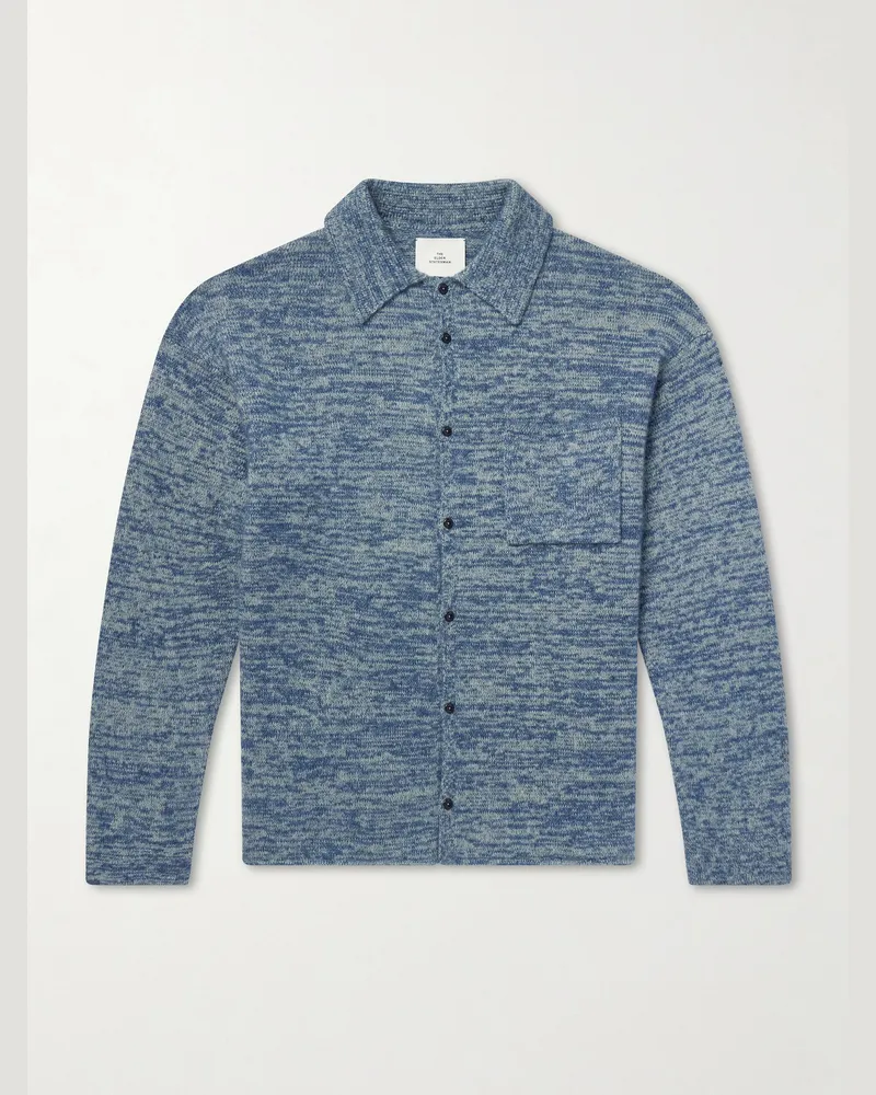 The Elder Statesman Knitted-Cashmere and Silk-Bend Cardigan Blue
