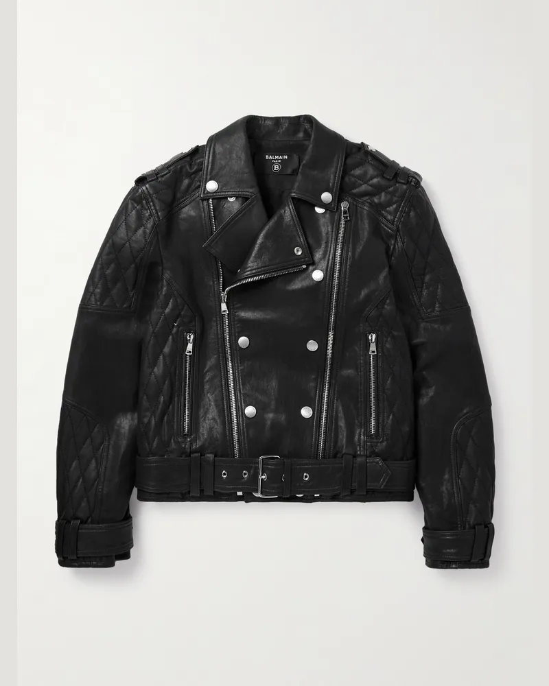Balmain Jacke aus gestepptem Leder Schwarz