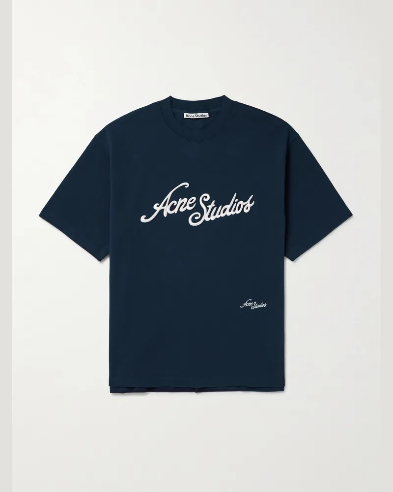 Acne Studios Exford T-Shirt aus Baumwoll-Piqué mit Logostickerei Blau